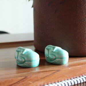 set of 2 ceramic light turquoise whales
